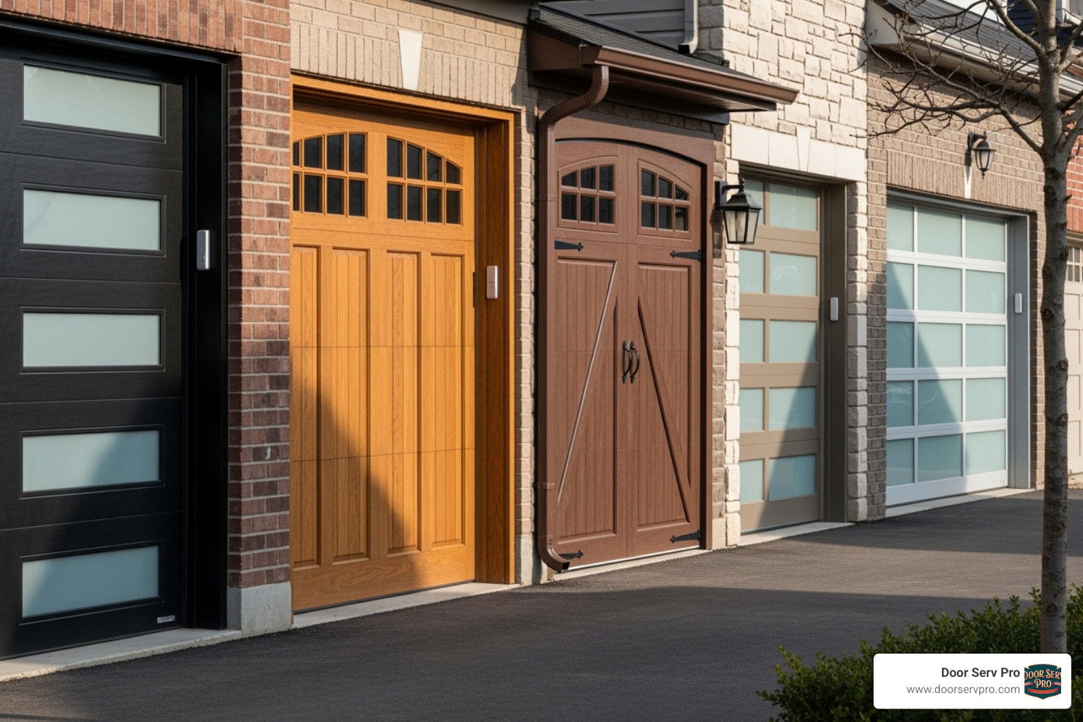 showcasing various garage door materials like steel, wood, and composite - garage door repair Ashburn