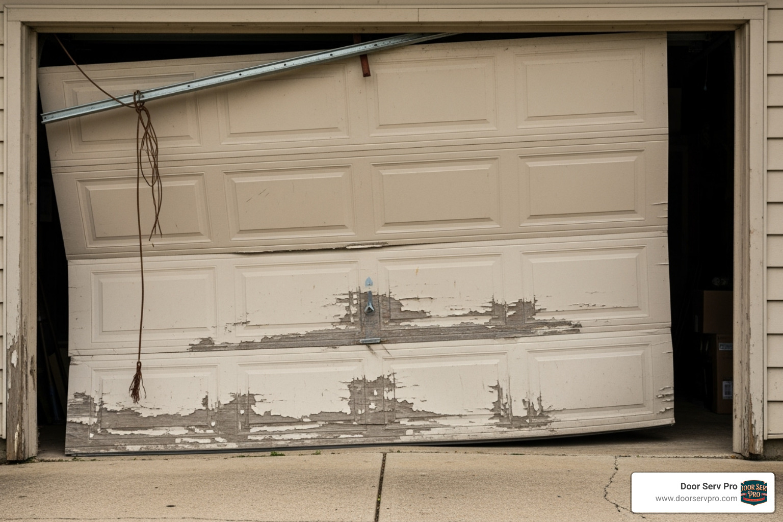 garage door hanging crookedly - garage door cable broke