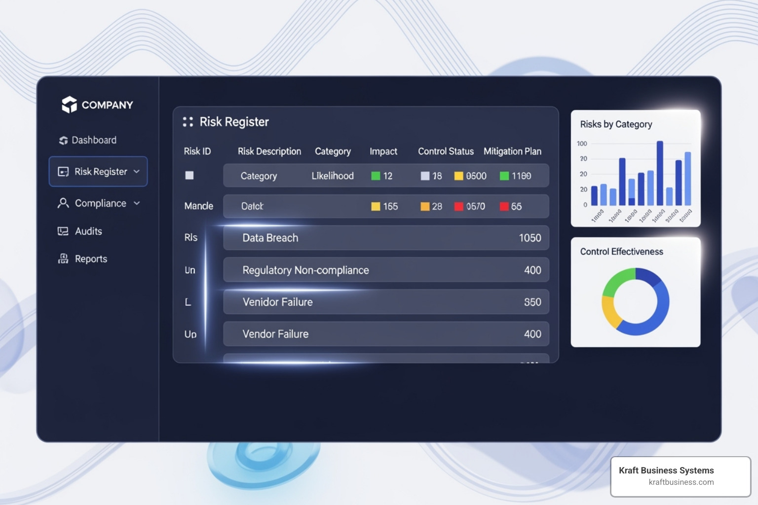 sample risk register table with example entries - grc risk register