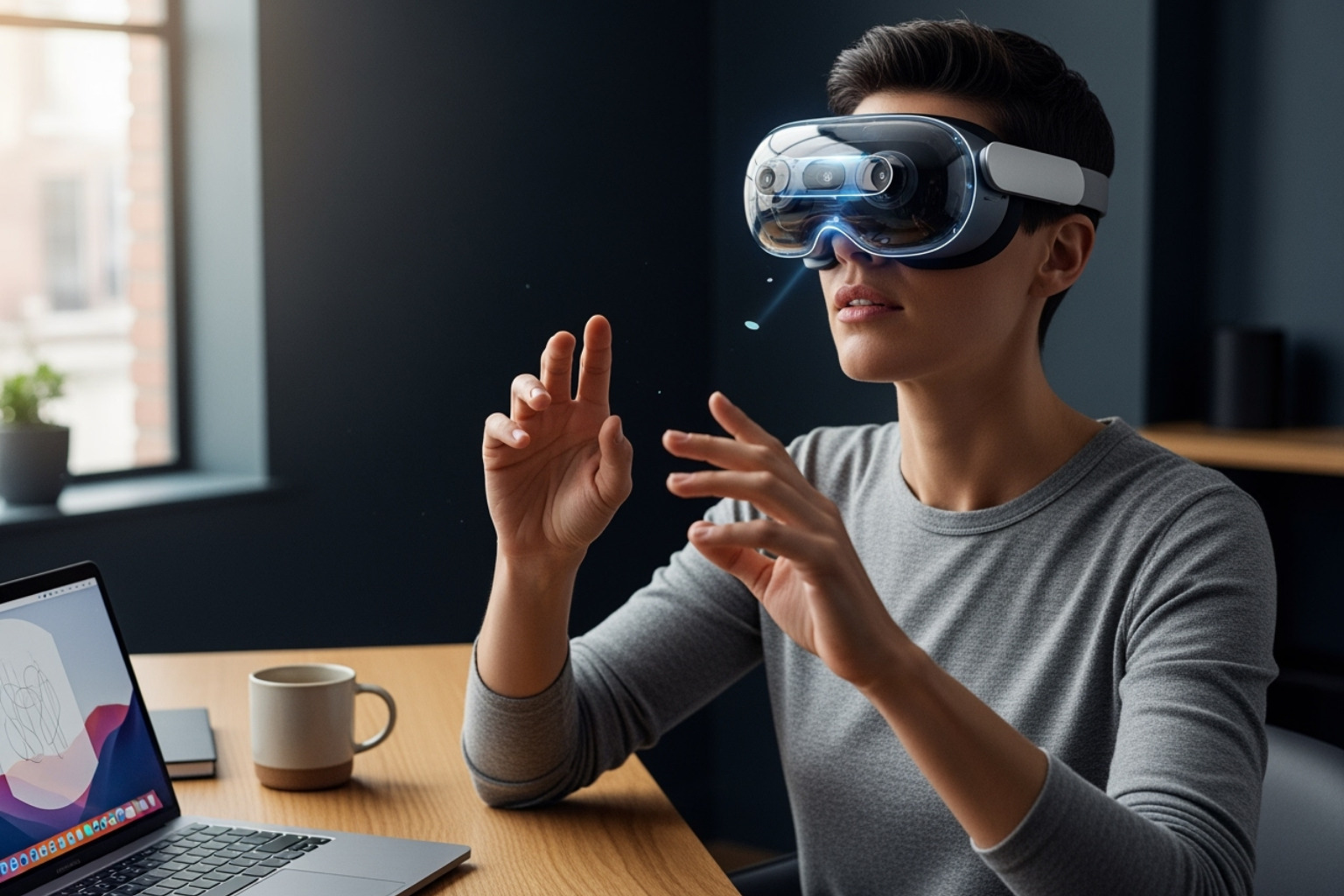 person using the Apple Vision Pro - apple teleport
