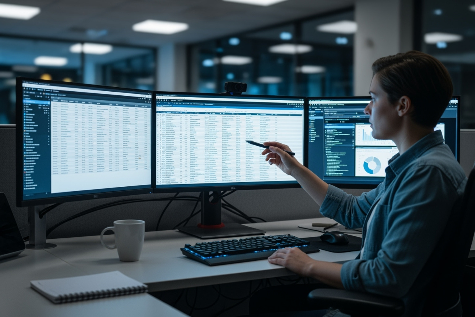 person at a desk cross-referencing data on multiple screens - 5starsstocks.com defense