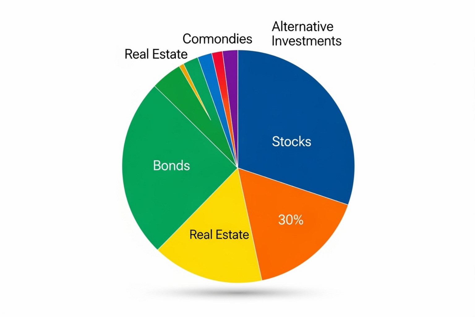 A vibrant pie chart representing a diversified investment portfolio, with different colored slices indicating various asset classes like stocks, bonds, and real estate - 5starsstocks.com blue chip