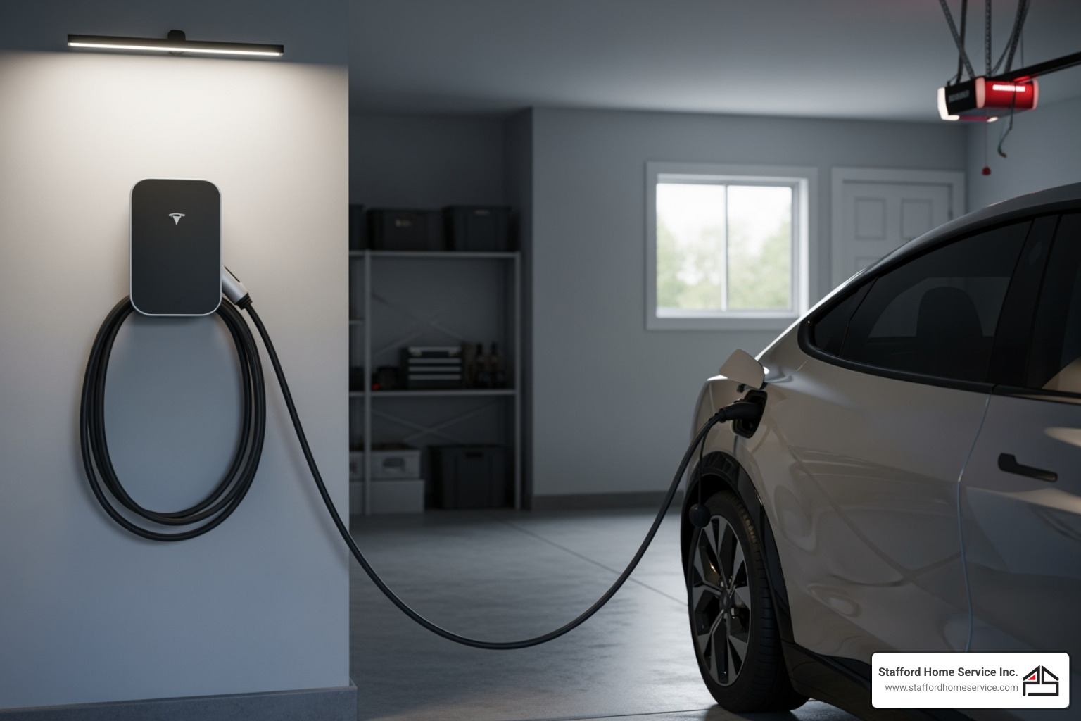 of a modern ev charger installed in a residential garage - golden valley electrician