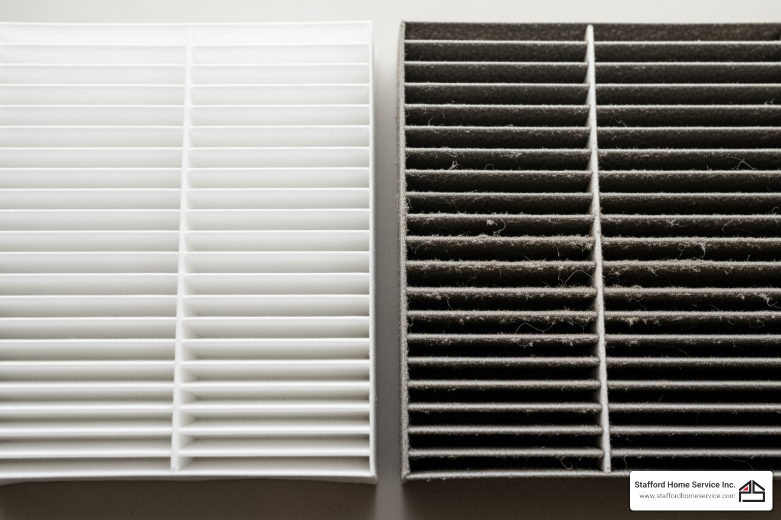 a clean hvac air filter next to a dirty one - hvac repair plymouth mn