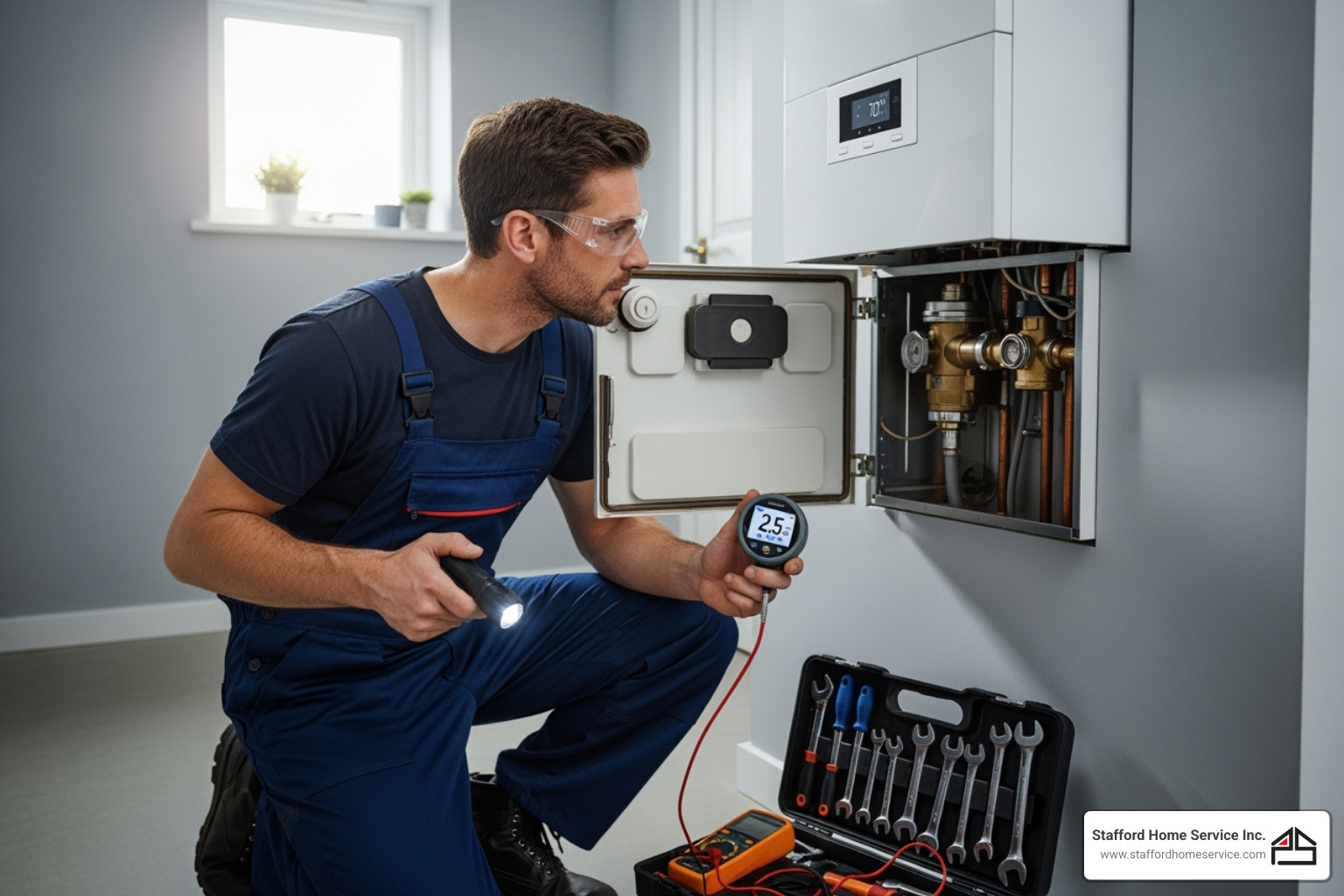 professional technician inspecting boiler - boiler not heating