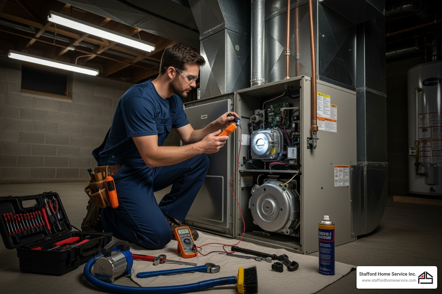 professional hvac technician inspecting a furnace - heater not working professional hvac technician inspecting a furnace - heater not working