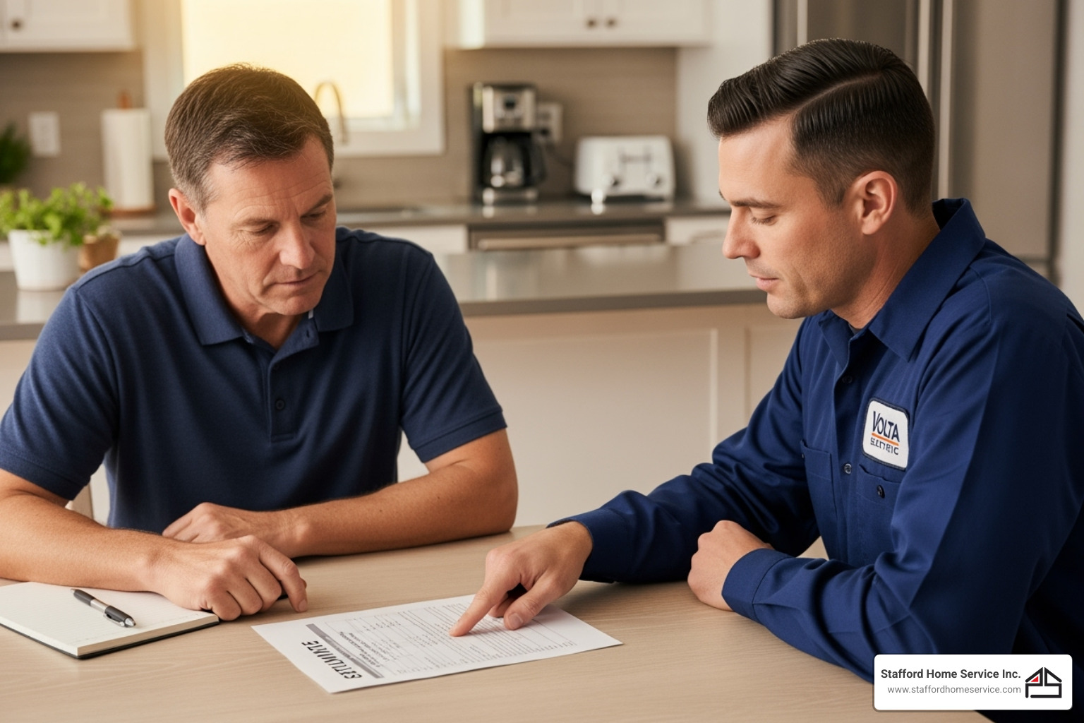 a homeowner reviewing a detailed written estimate with an electrician - electricians in minneapolis mn
