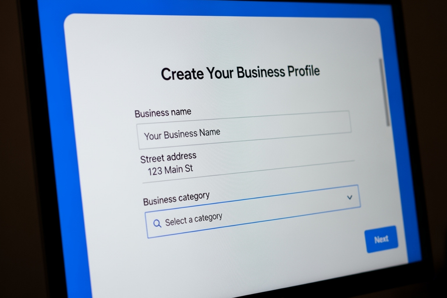 Google Business Profile creation screen - how to manage google my business account