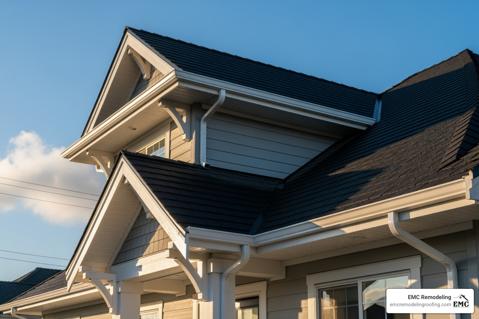 Well-maintained roofline after repairs - roof eaves repair Well-maintained roofline after repairs - roof eaves repair