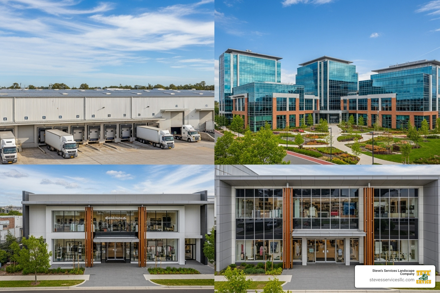 A diverse portfolio of commercial buildings, including a retail storefront, an office park, and an industrial facility. - commercial construction contractors near me A diverse portfolio of commercial buildings, including a retail storefront, an office park, and an industrial facility. - commercial construction contractors near me