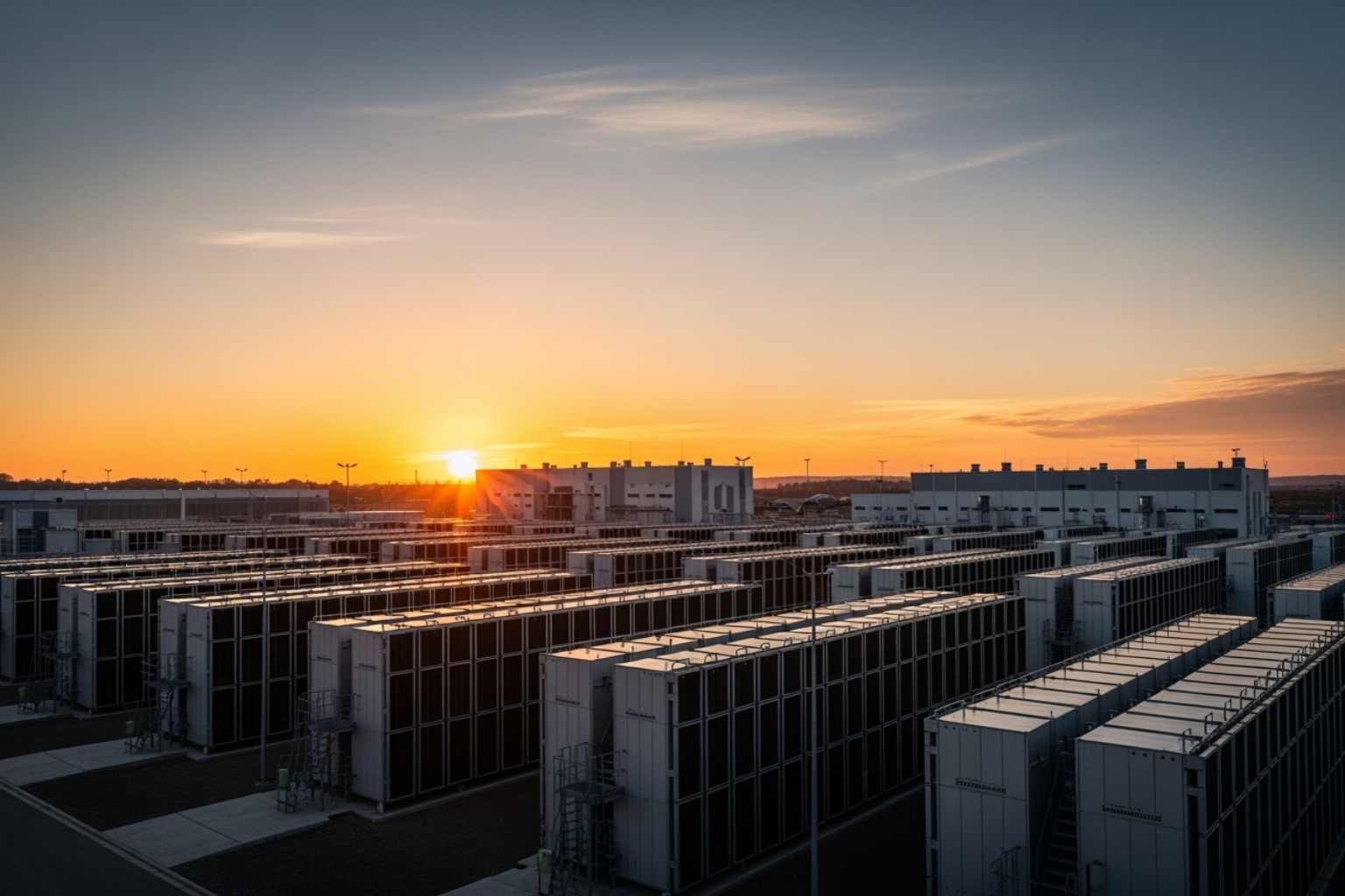 A large-scale battery energy storage system facility at sunset, symbolizing renewable energy and lithium's role - 5starsstocks.com lithium