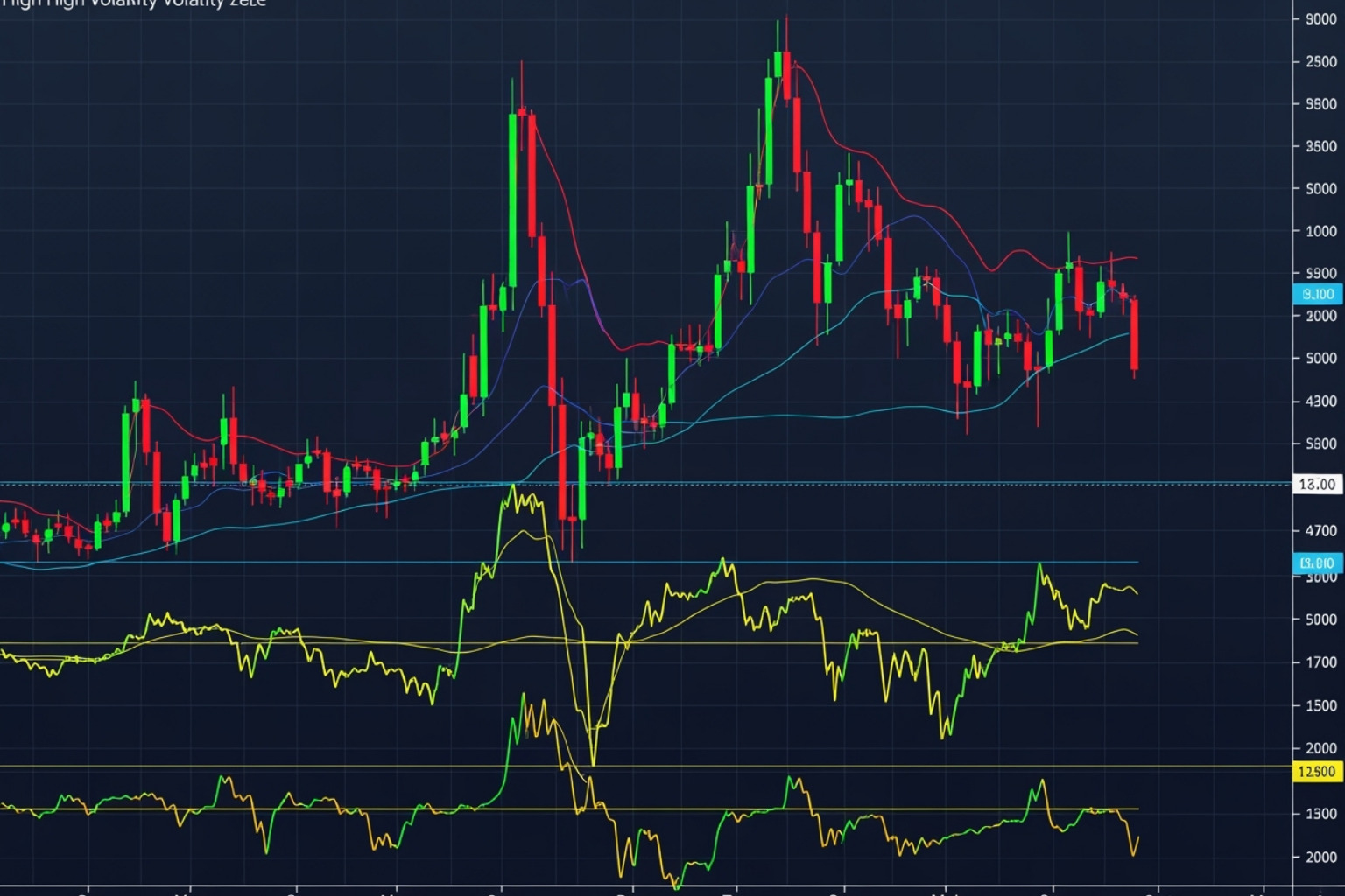 A complex stock chart showing high volatility with technical indicators, representing the inherent risks in the market - 5starsstocks.com lithium