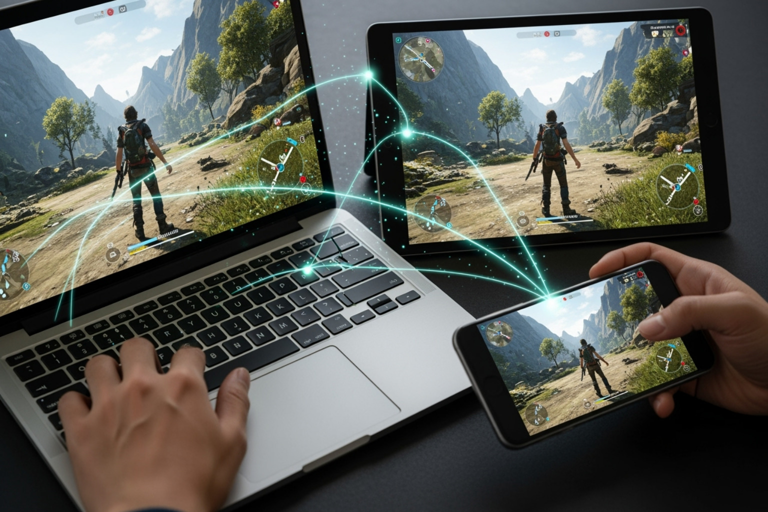 person switching devices game sync - blog gaming dualmedia