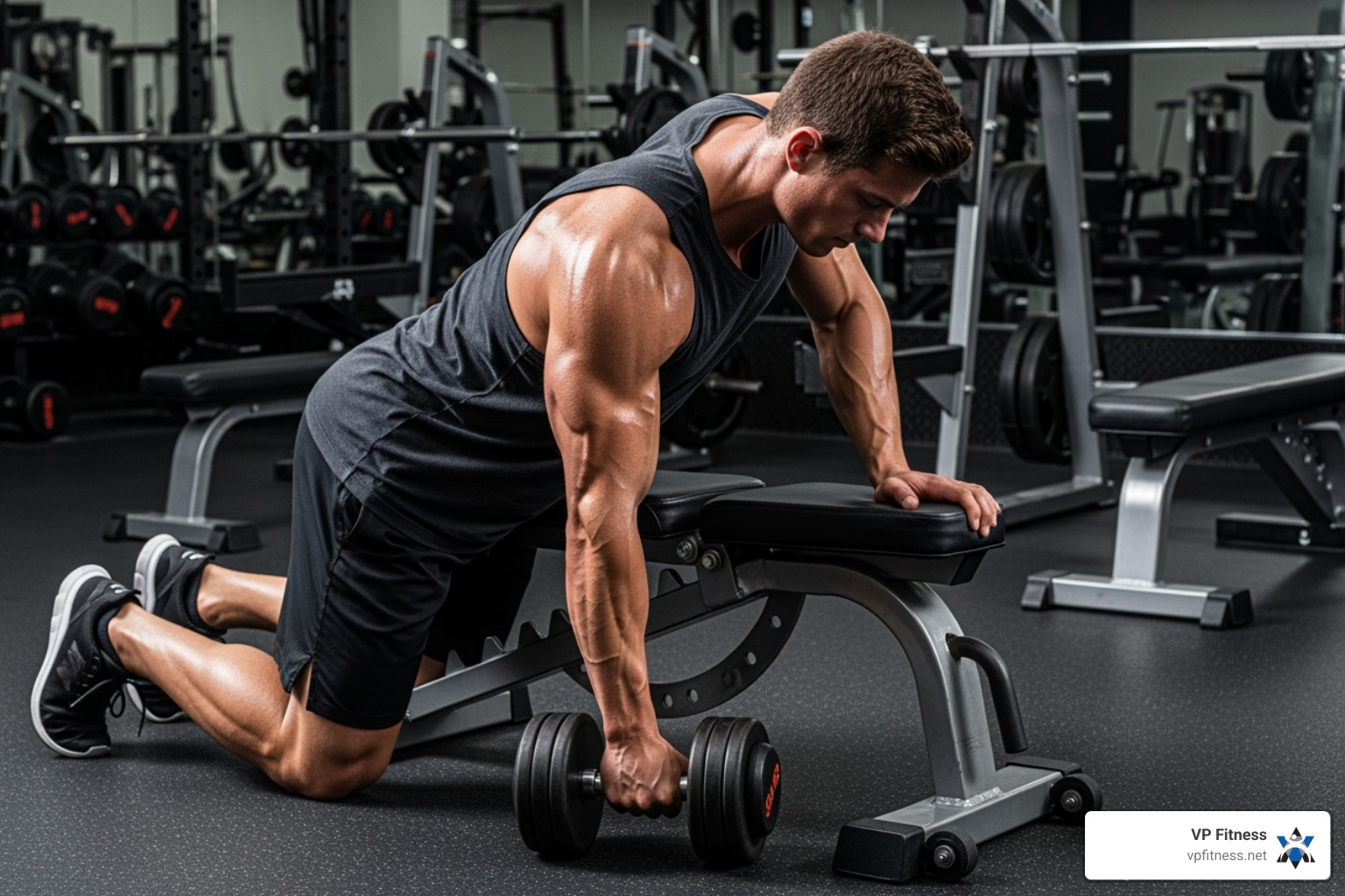 A person demonstrating proper form for a dumbbell row, showcasing a straight back and controlled movement - Dumbbell workout routine A person demonstrating proper form for a dumbbell row, showcasing a straight back and controlled movement - Dumbbell workout routine