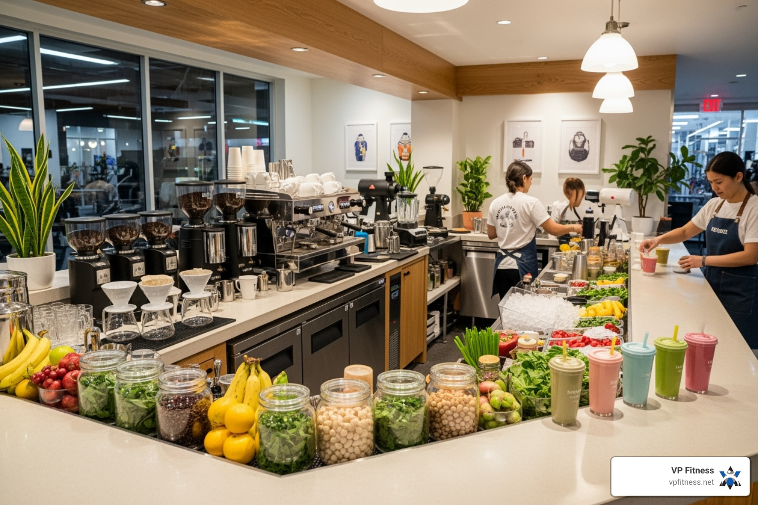 High-end smoothie and espresso bar inside a gym - Own a VP Fitness Franchise High-end smoothie and espresso bar inside a gym - Own a VP Fitness Franchise