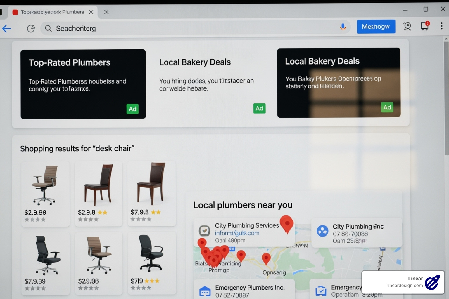 Google search results page highlighting Search, Shopping, and Local Services Ads - local google ads management