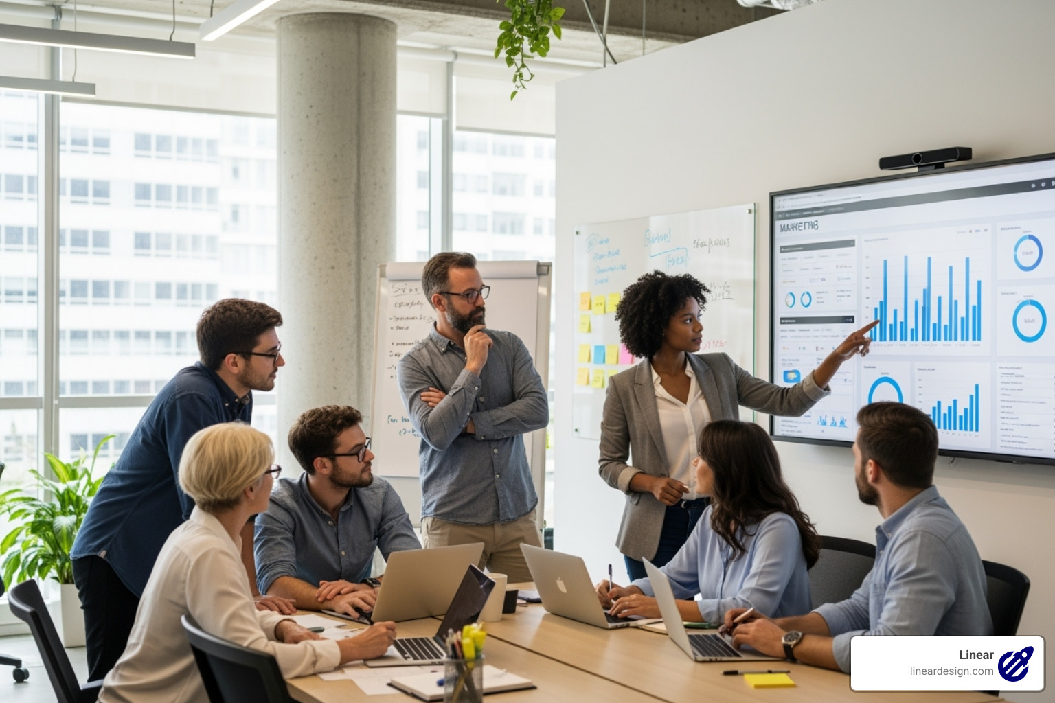 Team collaborating on a marketing dashboard - local google ads management