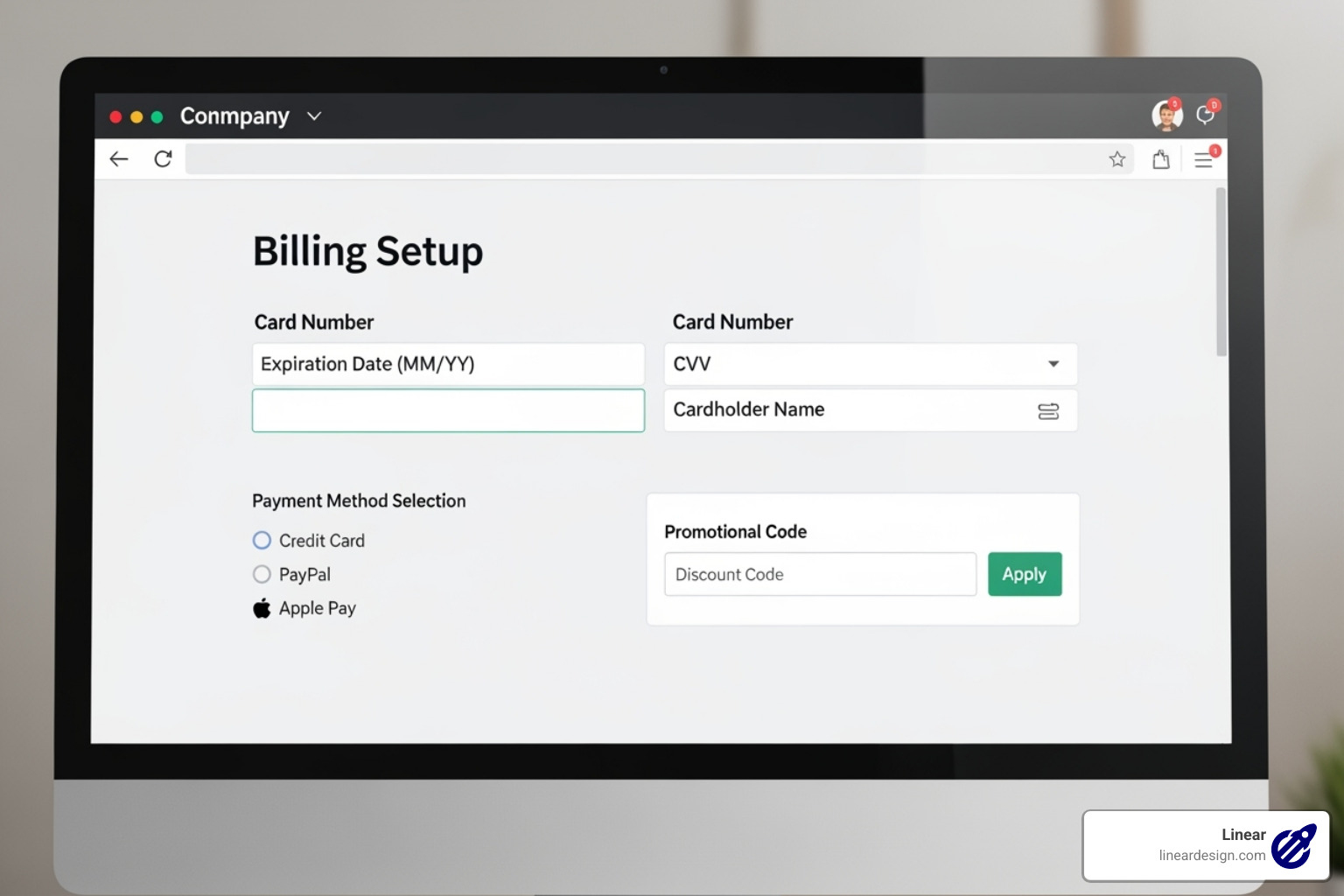 Billing setup screen showing where to enter payment information and promotional codes - Google Ads account setup