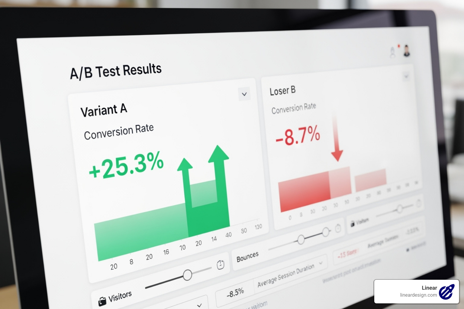 A dashboard showing A/B test results with clear winners and losers, highlighting the impact of data-driven optimization - sales funnels agency