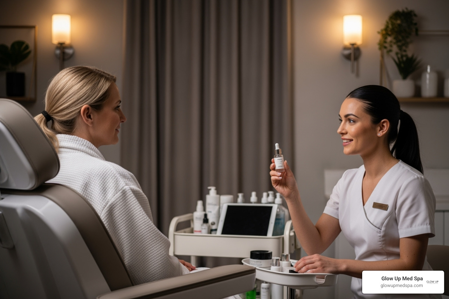 client consulting with an esthetician - facial newport beach