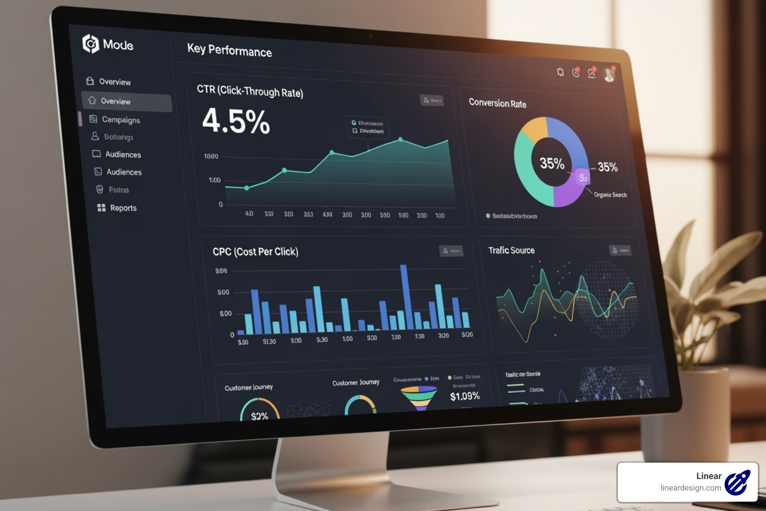 performance dashboard showing key PPC metrics like CTR, CPC, and Conversion Rate - what is ppc advertising