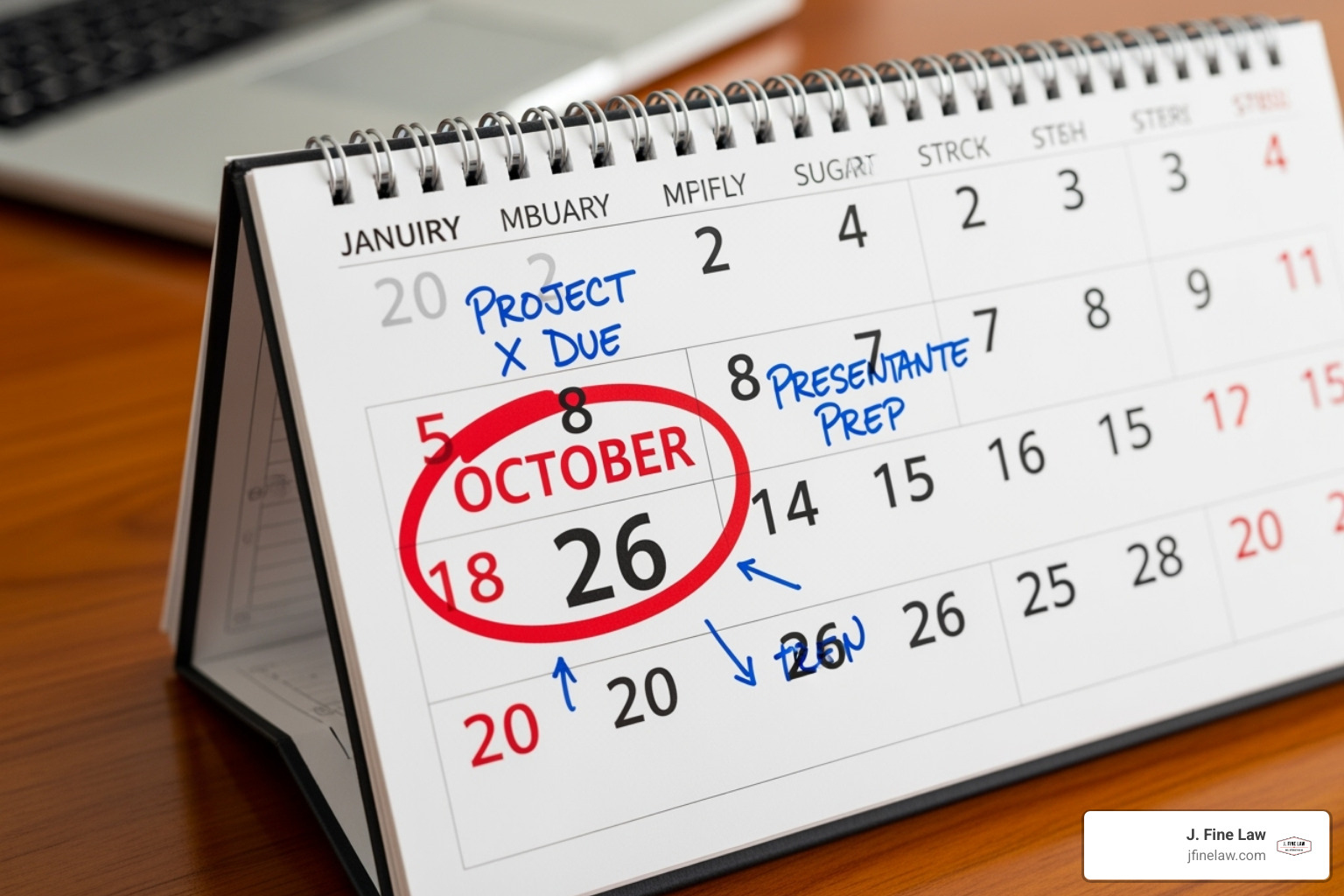 calendar with a date circled, symbolizing deadlines - workplace accident law firm