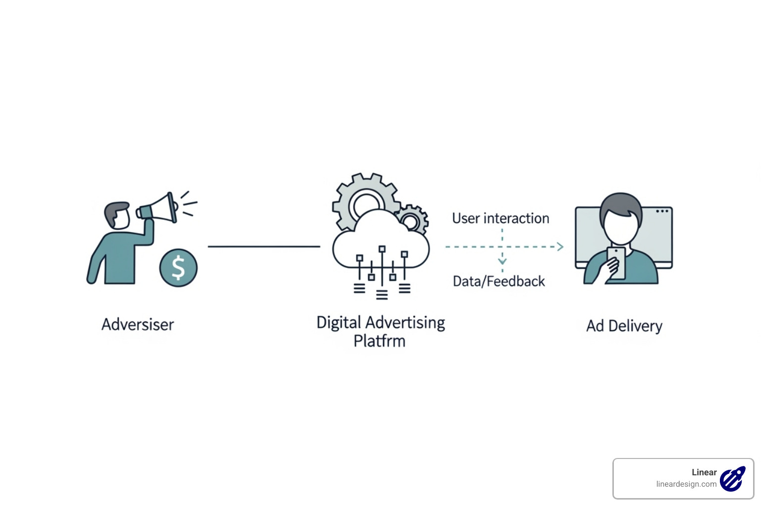 Diagram showing the relationship between an advertiser, a platform, and a user in PPC marketing - ppc marketing