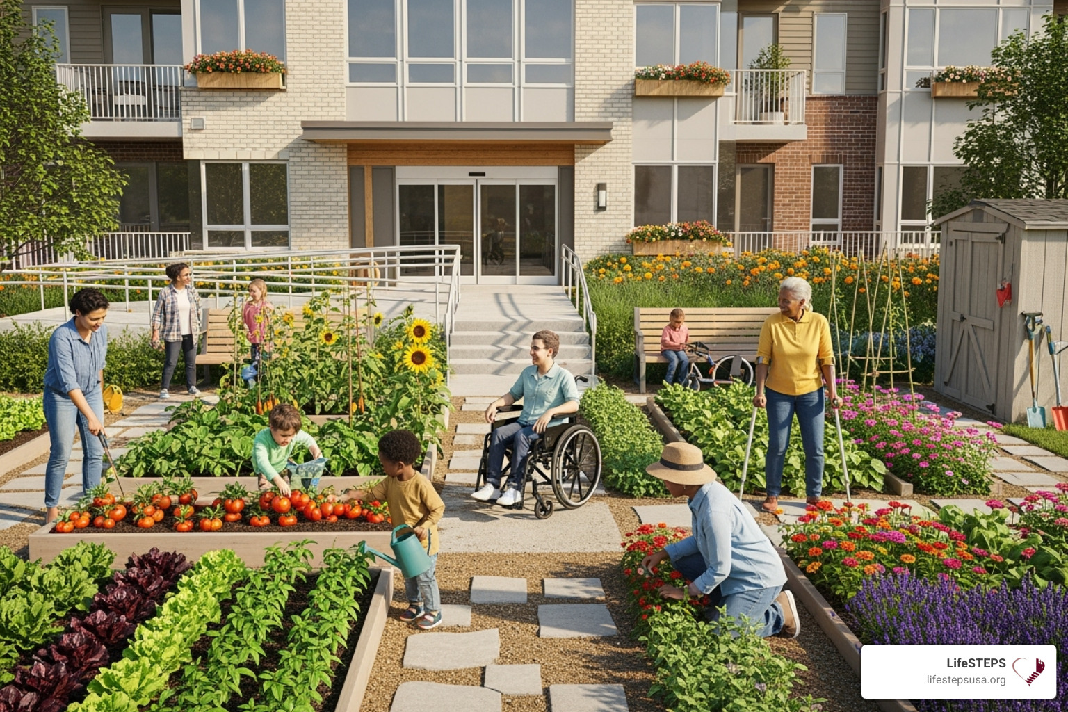 accessible apartment building with community garden - disability state of california