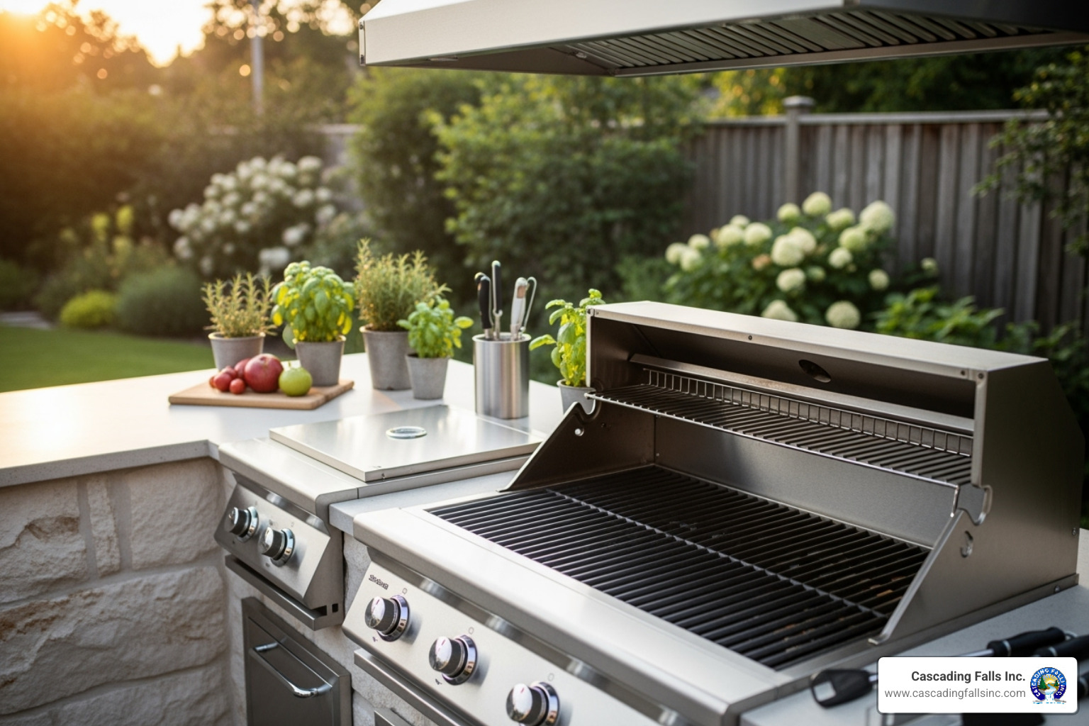 built-in stainless steel grill and side burner - outdoor kitchen design cost