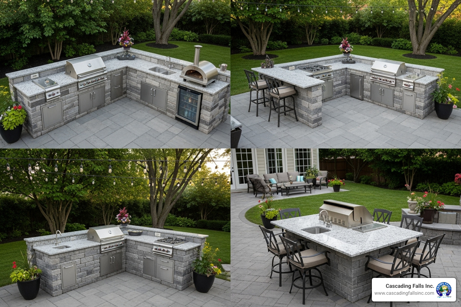 different outdoor kitchen layouts like L-shaped and U-shaped - outdoor kitchen design cost