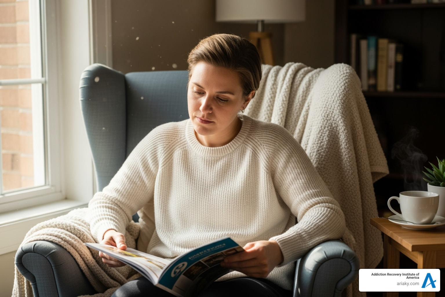 Person thoughtfully looking at a brochure - Lexington alcohol treatment
