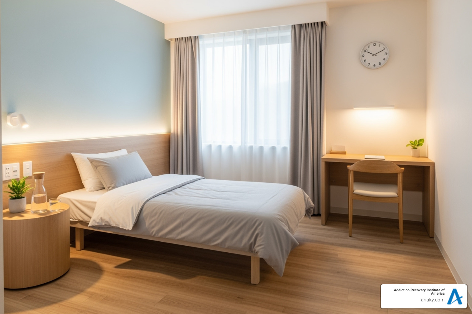 Calm and modern patient room in a detox facility - Drug detox Kentucky