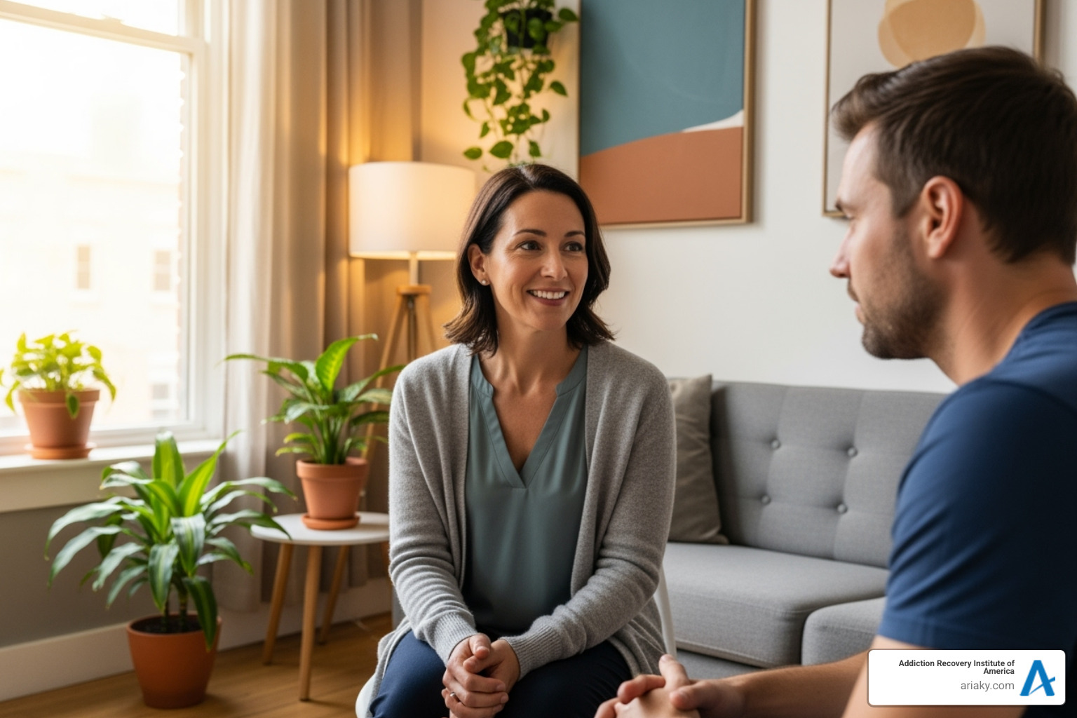A compassionate therapist talking with a client - Louisville drug rehab