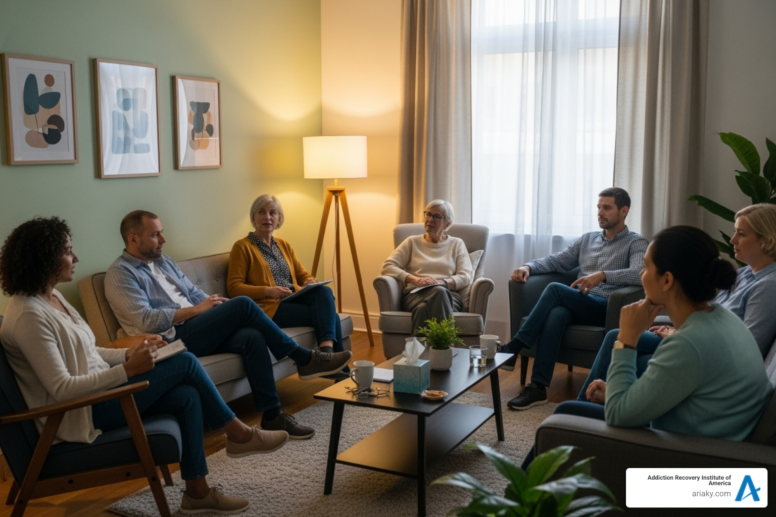A group therapy session in a comfortable setting - Louisville drug rehab