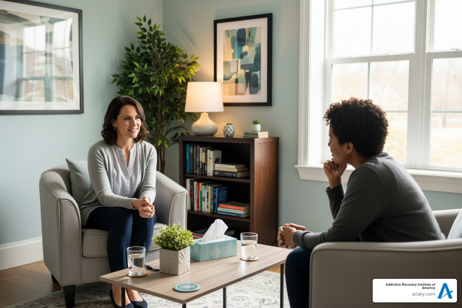 A compassionate therapist and client having a one-on-one consultation, symbolizing personalized care and assessment - IOP program Lexington
