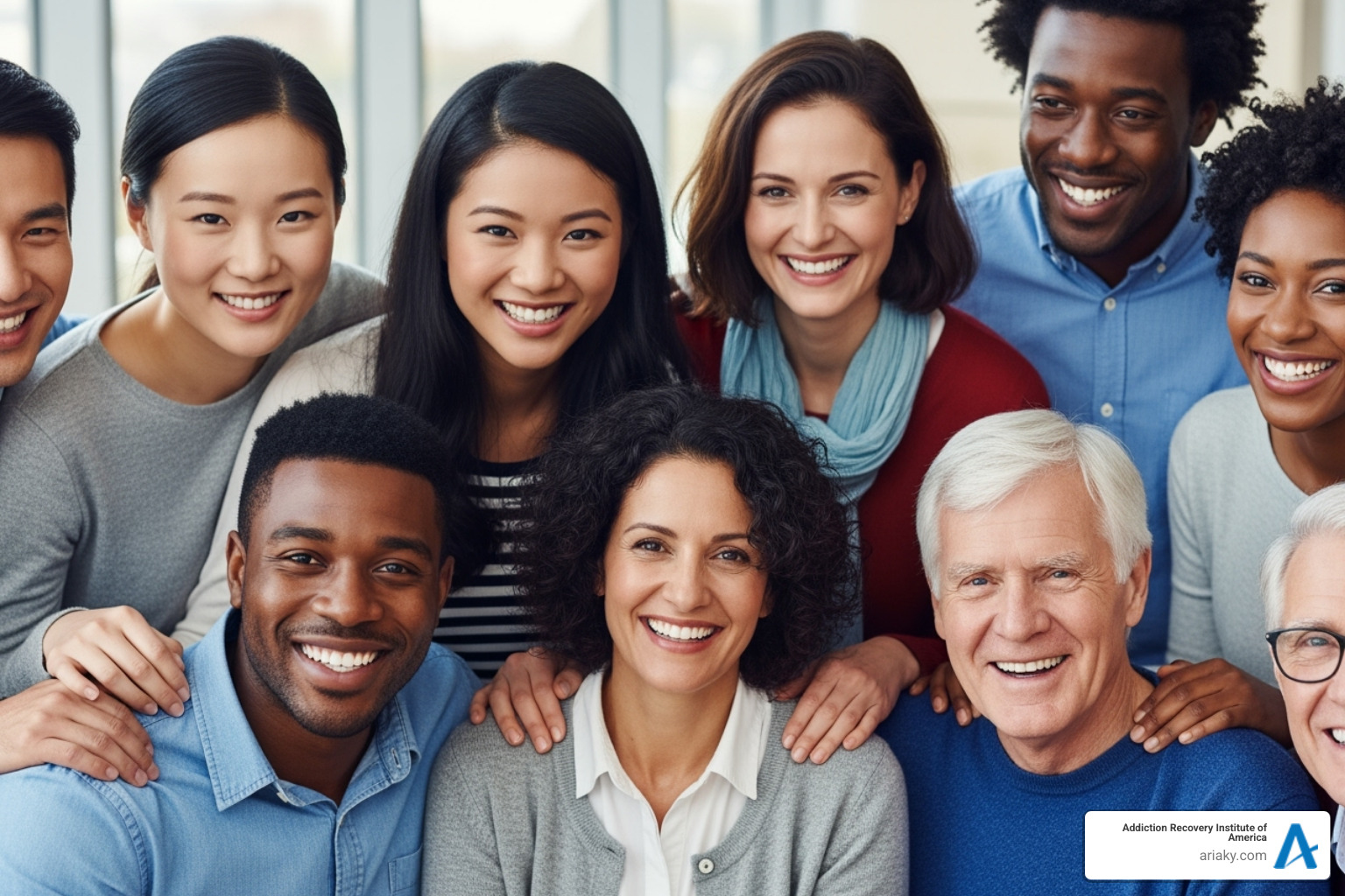Diverse group of people smiling and supporting each other - Addiction treatment Kentucky
