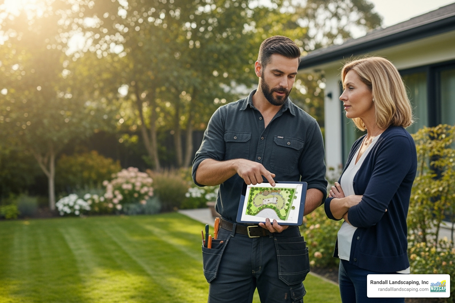 professional contractor discussing plans with a homeowner - paver walkway contractors professional contractor discussing plans with a homeowner - paver walkway contractors