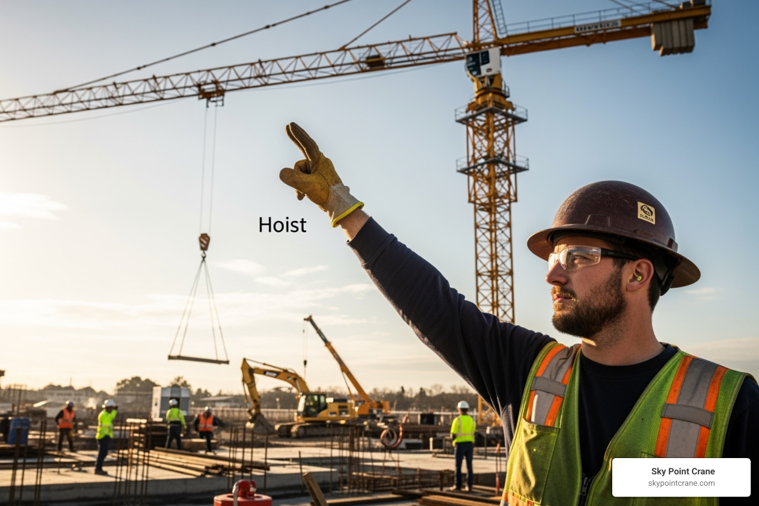 certified rigger giving hand signals - Cranes Used For Power Plants