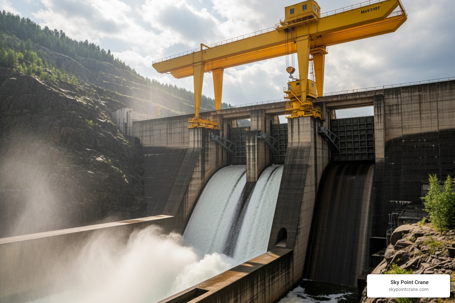 gantry crane over hydroelectric dam spillway - Cranes Used For Power Plants