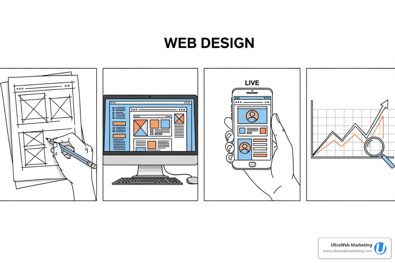 A flowchart showing the web design process from initial consultation to launch and ongoing optimization - local web design agency A flowchart showing the web design process from initial consultation to launch and ongoing optimization - local web design agency