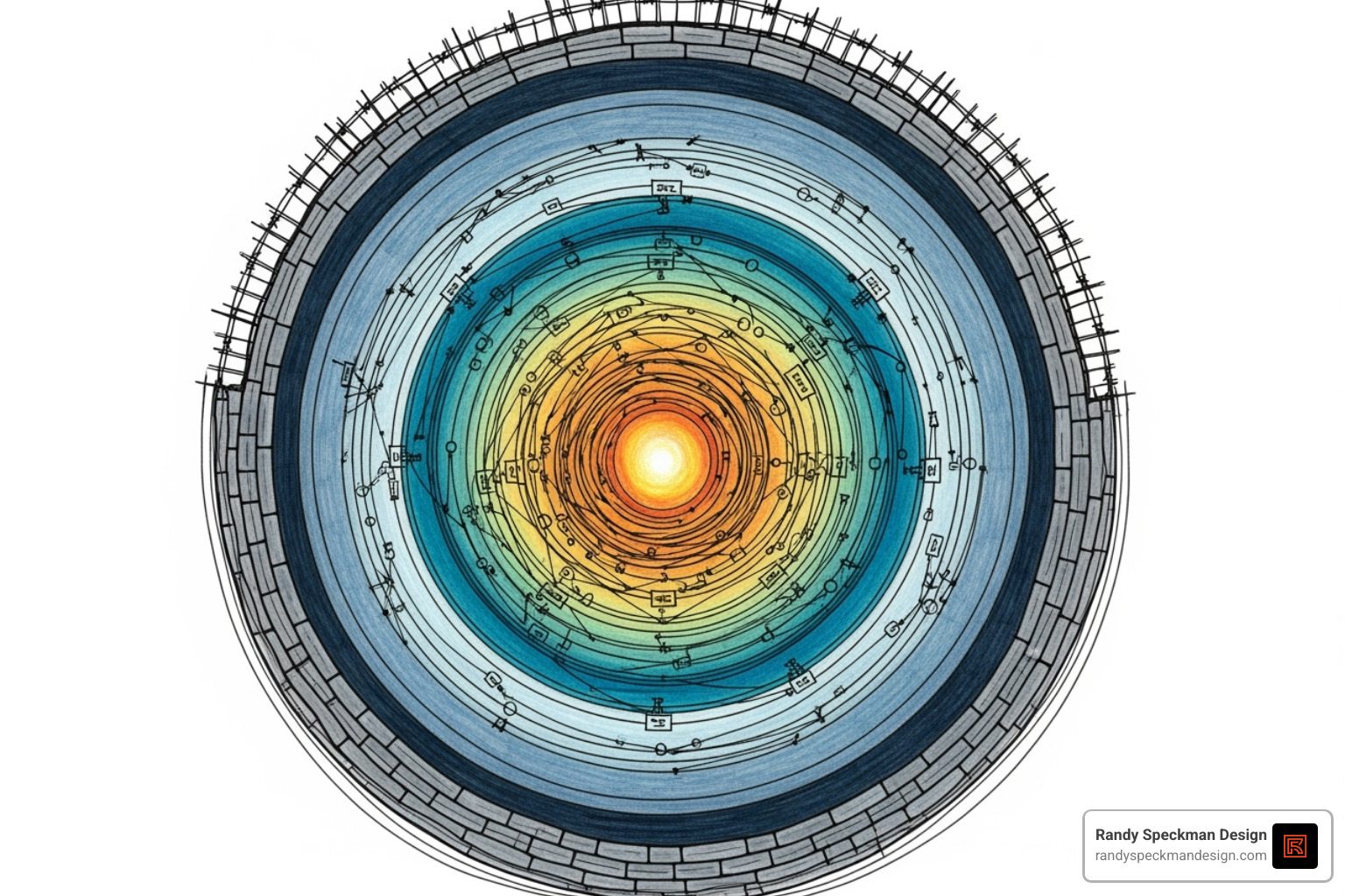 Concentric circles illustrating a layered security model, with the innermost circle representing critical data and outward circles representing progressively broader security measures like physical access, network controls, and perimeter security. - data center security
