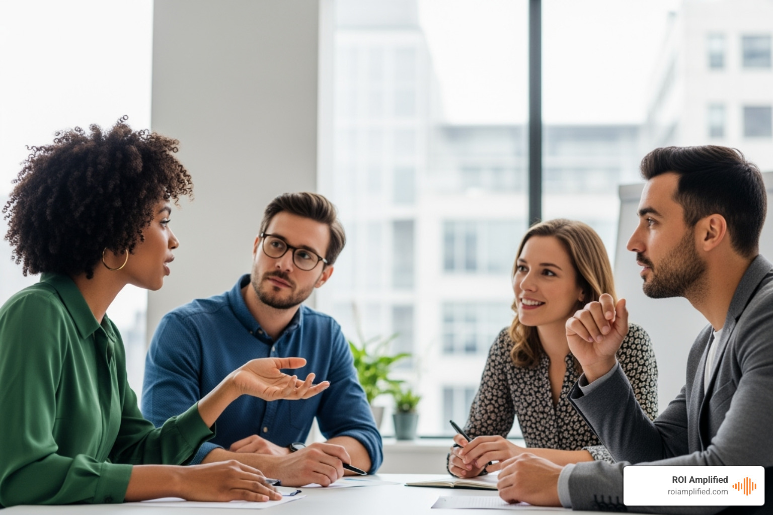 people collaborating on a marketing strategy with different goal icons - google advertising services