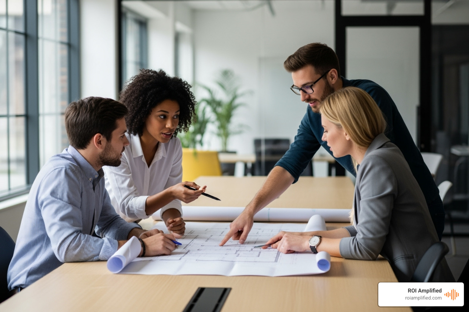 Diverse team collaborating on a marketing plan in a modern Orlando office - Orlando content marketing Diverse team collaborating on a marketing plan in a modern Orlando office - Orlando content marketing