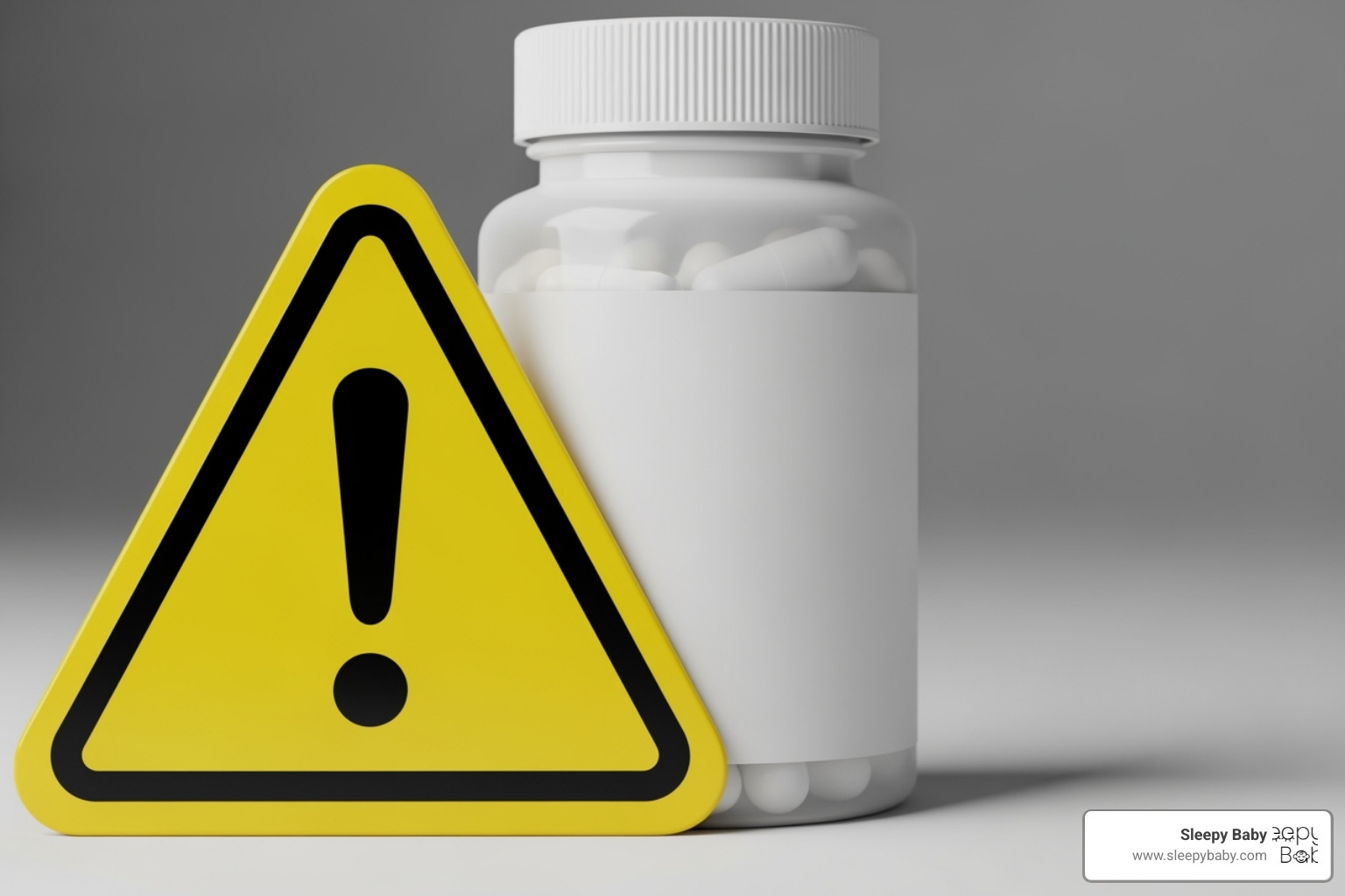 caution symbol over a bottle of pills - best natural sleep aid for babies