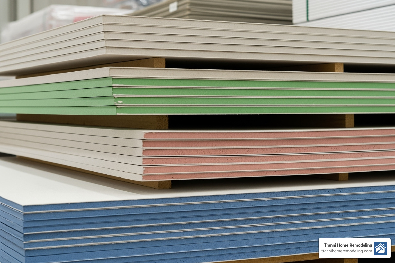various drywall types stacked - basement drywall installation cost