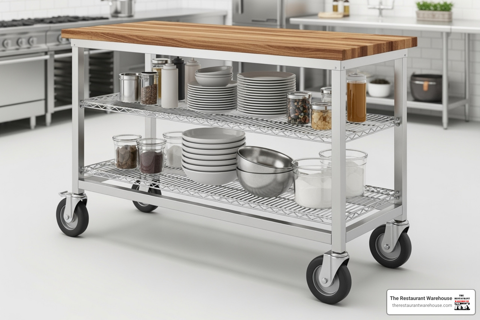 adjustable shelves inside a prep table and heavy-duty casters - mega top prep table