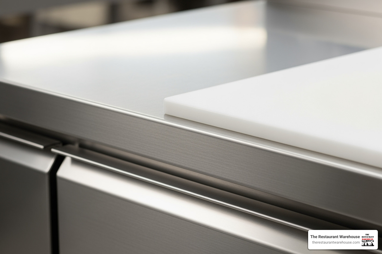 close-up shot of a durable stainless steel exterior and a clean polyethylene cutting board - sandwich cooler close-up shot of a durable stainless steel exterior and a clean polyethylene cutting board - sandwich cooler