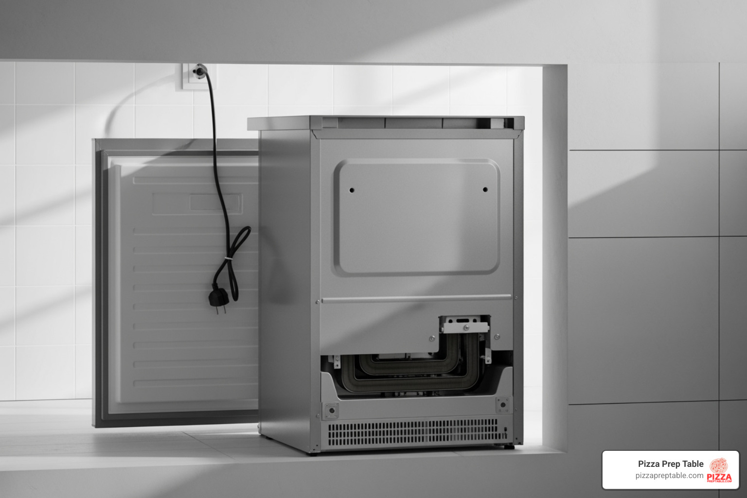 Back of an under-counter freezer with clearance space highlighted - under counter freezer reviews