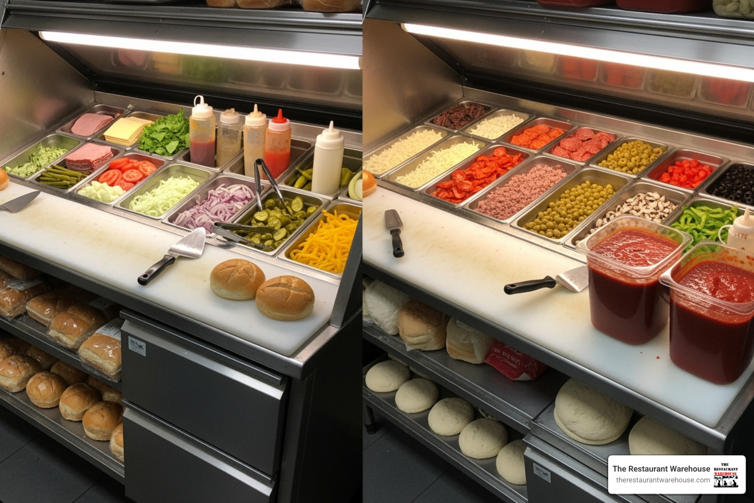 a side-by-side comparison of a sandwich prep table and a pizza prep table - refrigerator prep table a side-by-side comparison of a sandwich prep table and a pizza prep table - refrigerator prep table