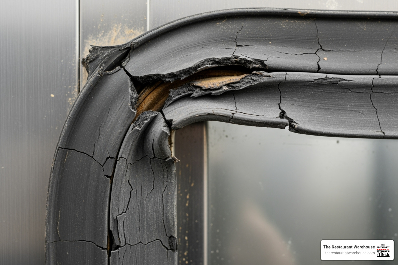 A cracked and worn freezer door gasket - Commercial freezer maintenance A cracked and worn freezer door gasket - Commercial freezer maintenance